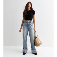 Women's Blue Relaxed Turn Up Wide Leg Jeans New Look | New Look (UK)