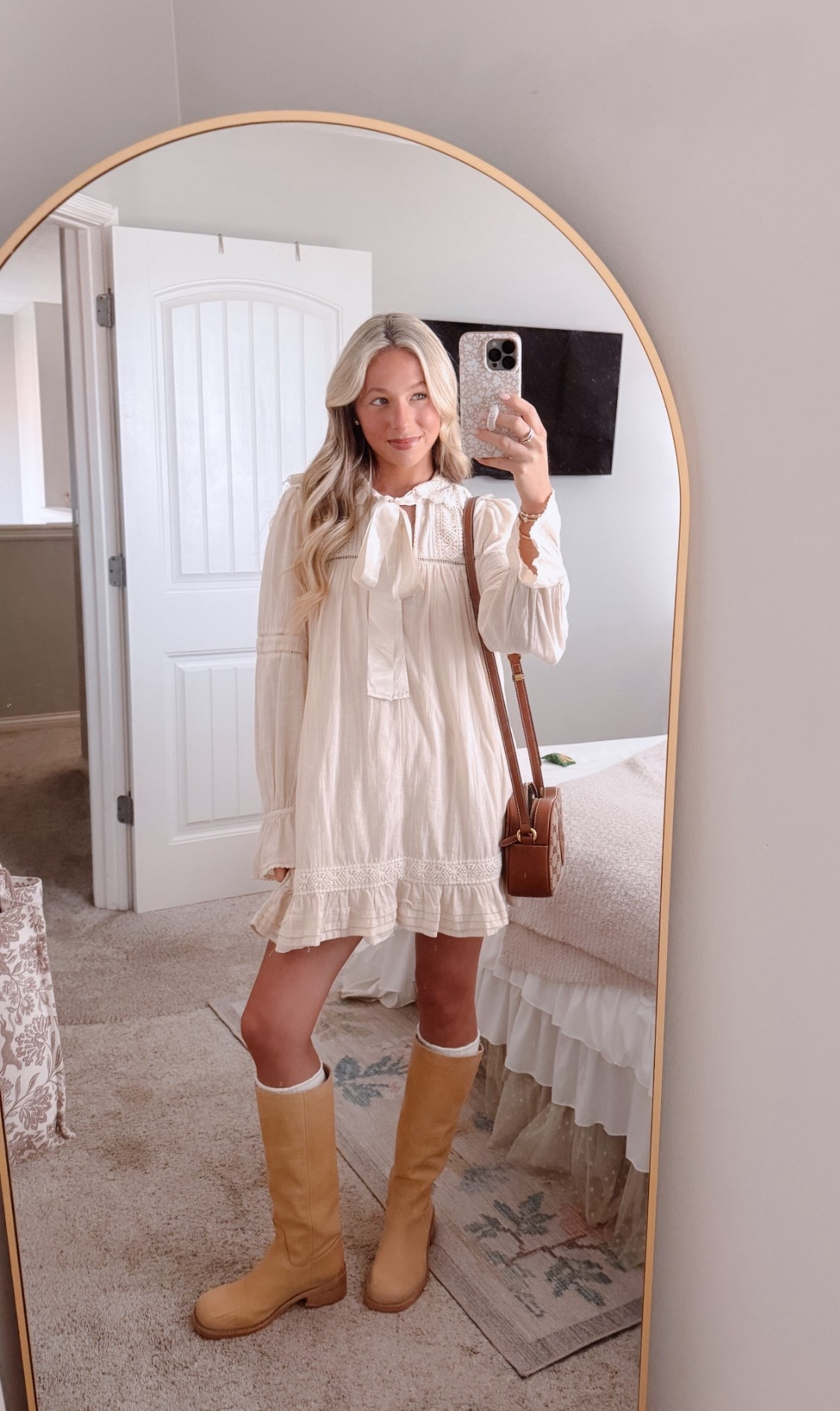 free people cream frilly dress!! obsessed with this for church and perfect for any season!!🫶🏼 
• wearing a size xs

#LTKootd