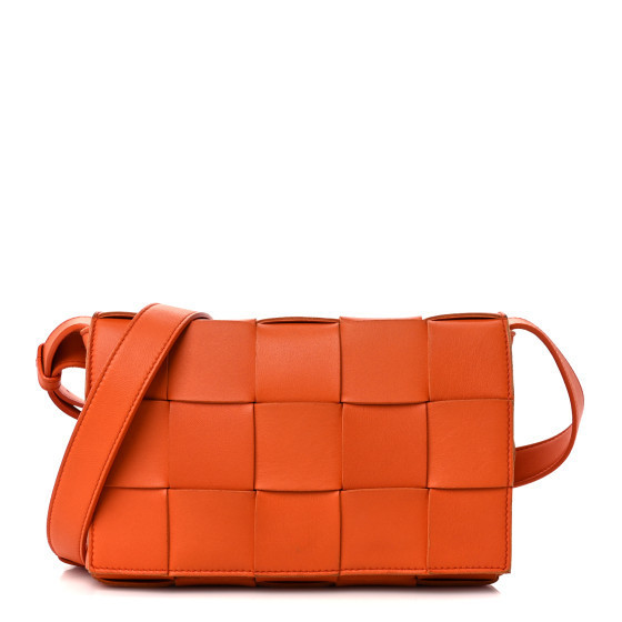 BOTTEGA VENETA Lambskin Maxi Intrecciato Cassette Crossbody Bag Orange | FASHIONPHILE (US)