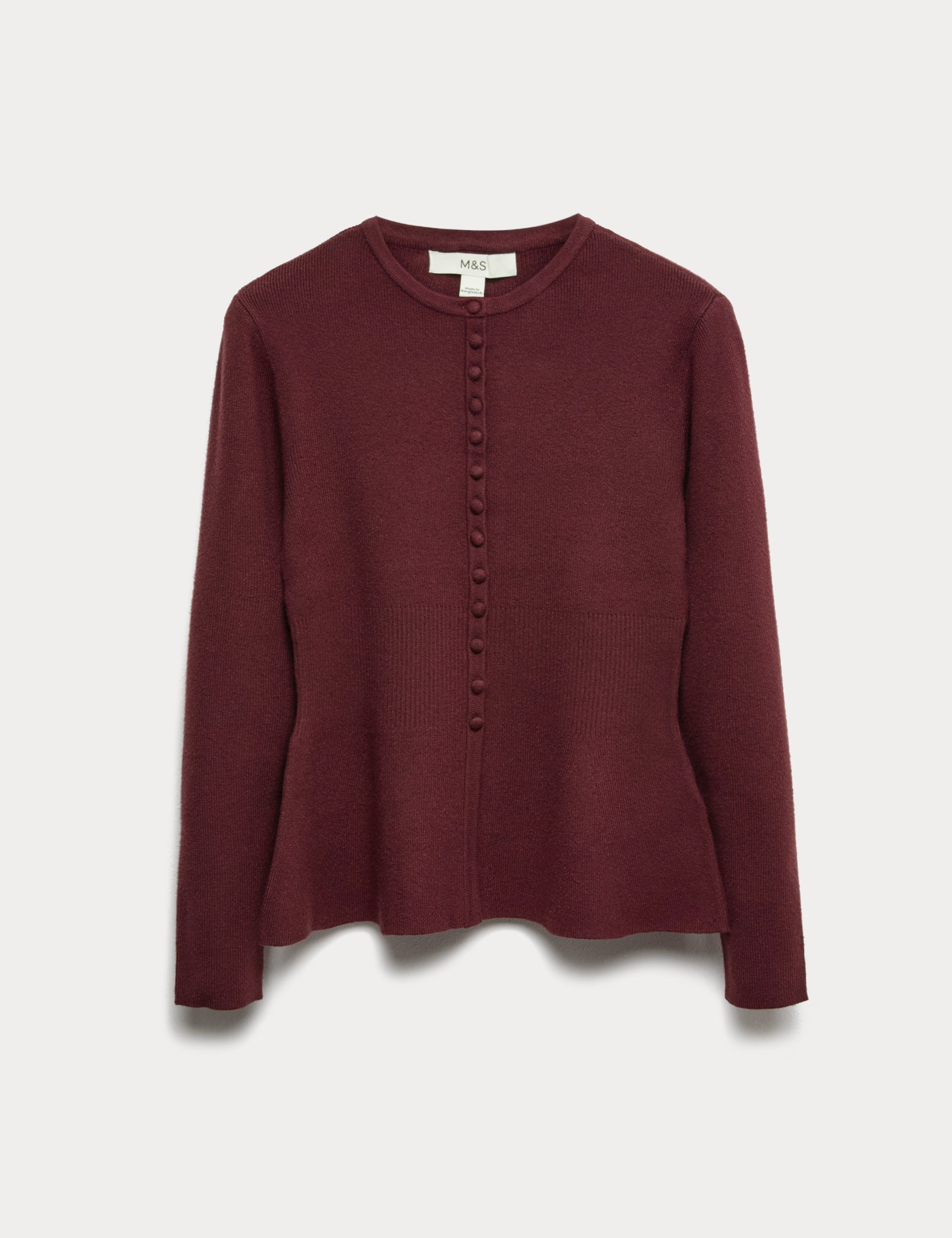 Soft Touch Crew Neck Peplum Fitted Cardigan | Marks & Spencer (UK)