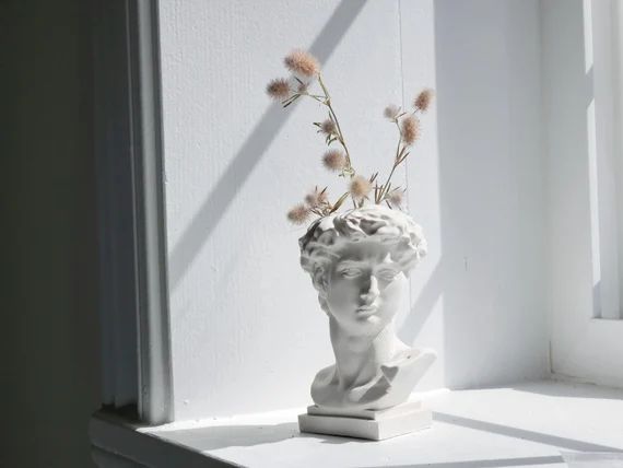 Handmade Concrete David Bust Vase-White Cement David Statue Head Vase-Makeup Brush Holders-Dry Fl... | Etsy (US)