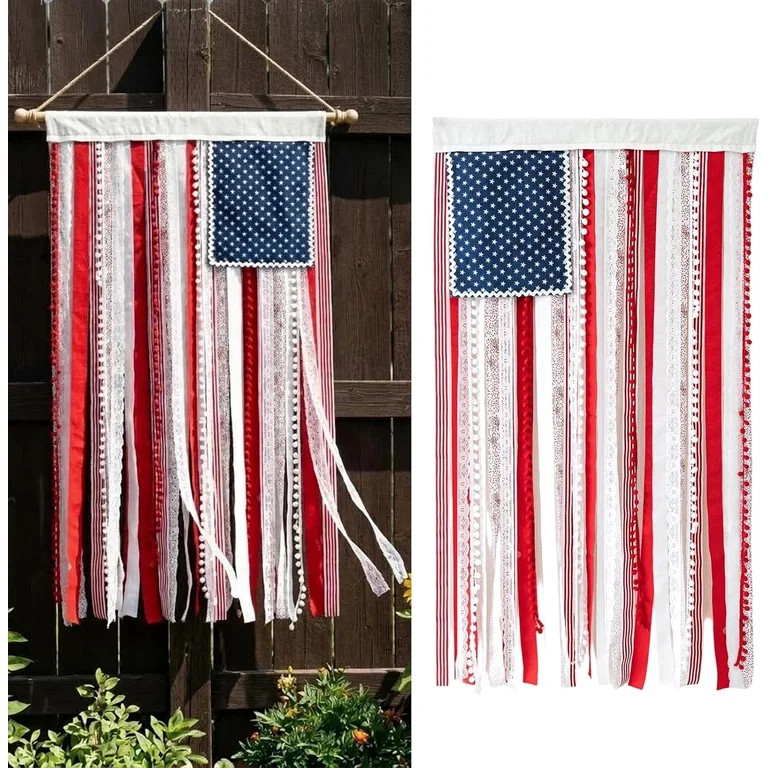 Lighted Rag American Flag Banner, 4 x 2.3 ft 4th of July Rag American Flag Banner, Independence D... | Walmart (US)