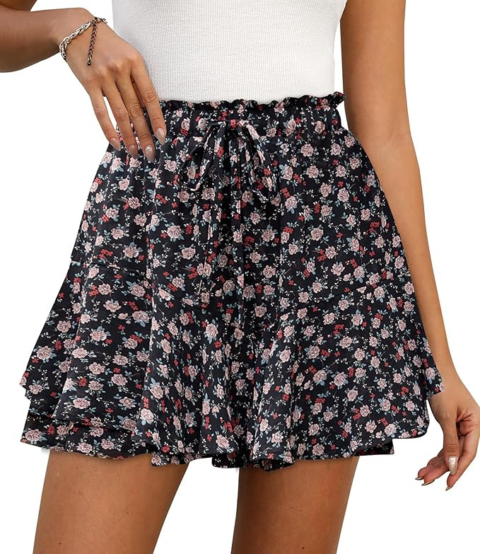 Shorts for Women Summer Casual Chiffon Skorts Boho Ruffle Tennis Mini Skirts | Amazon (US)