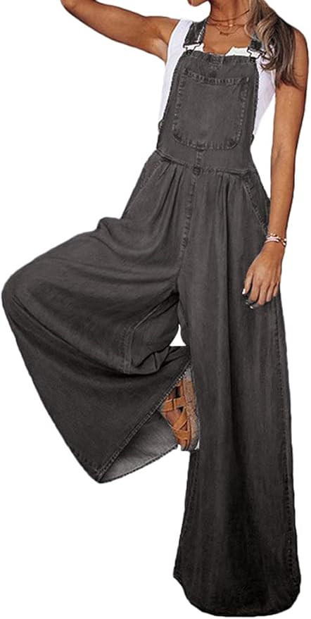 IDEALSANXUN Wide Leg Denim Jumpsuit for Women Denim Romper Jean Loose fit Overalls | Amazon (US)