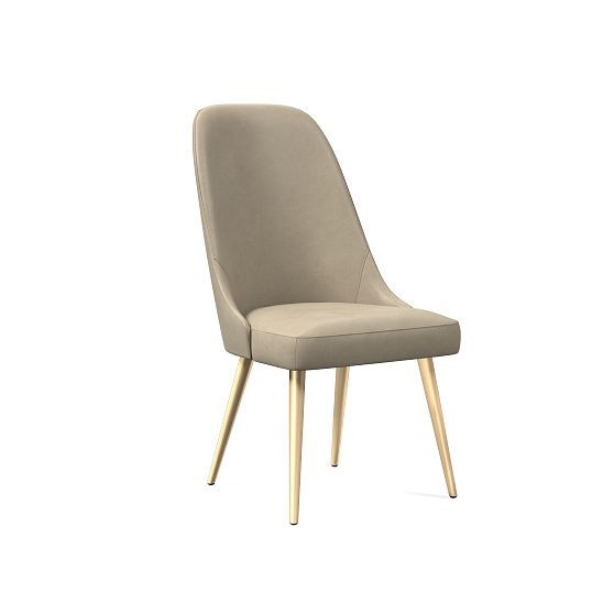Mid-Century High Back Dining Chair, Nubuck Leather, Beige, Blackened Brass | West Elm (US)