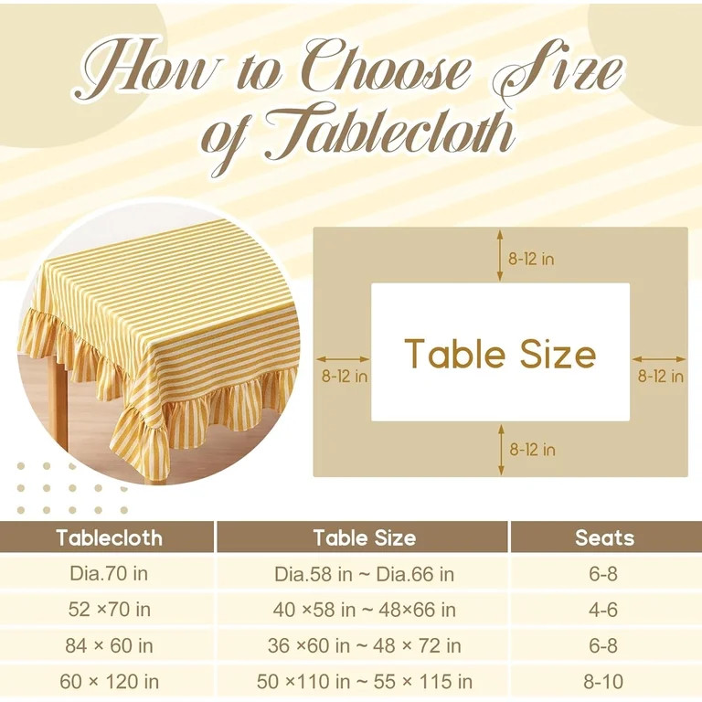 Vintage Striped Ruffled Tablecloth 60 x 120 Inches Cotton Linen Rectangle Table Cover for Holiday... | Walmart (US)