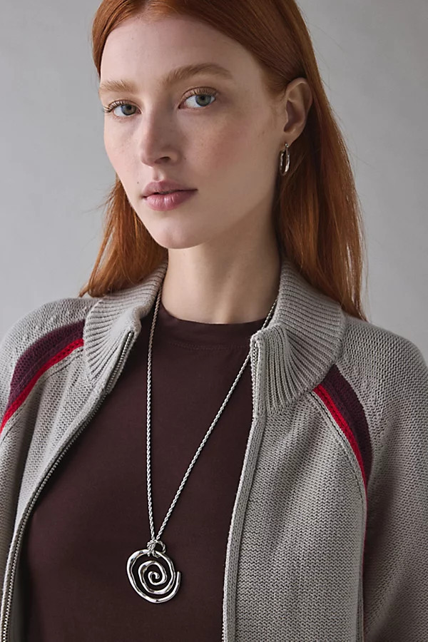 Milan Metal Pendant Necklace in Silver Swirl, Women's at Urban Outfitters | Urban Outfitters (US and RoW)