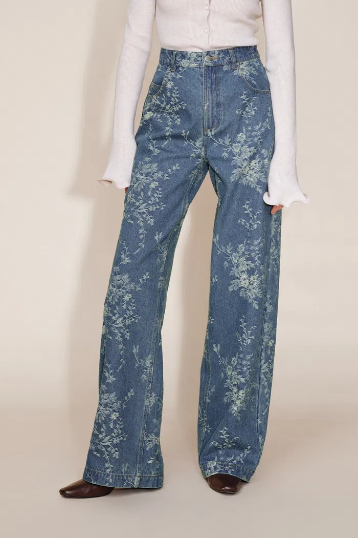 Jules Floral Straight Leg Jeans in Jacquard Denim | Fabrique