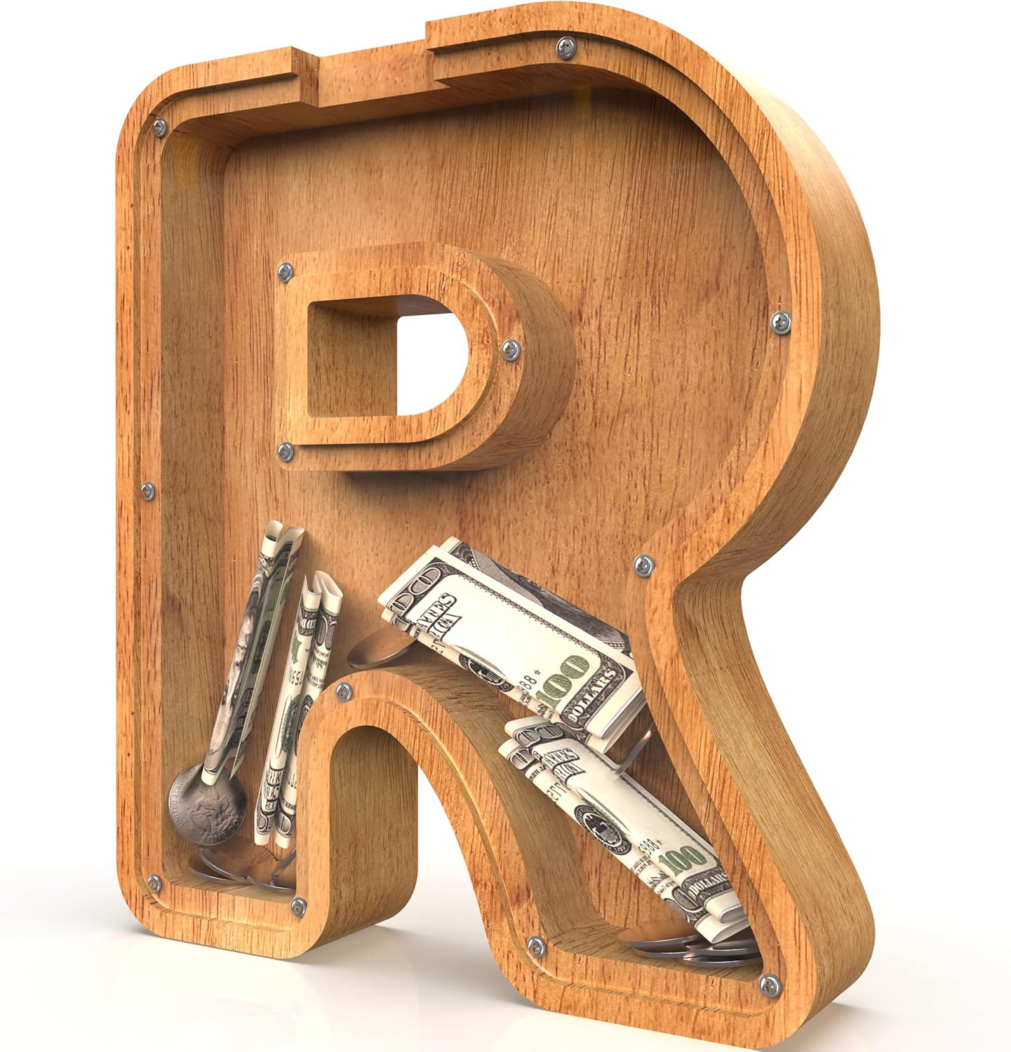 Piggy Bank for Kids Boys Girls, Large Personalized Wooden Letter Piggy Bank with Cut-Out Design, ... | Amazon (US)