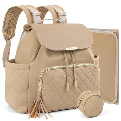 CASIRENA Diaper Bag Backpack, Medium Baby Diaper Bag, Stylish Water-Resistant Diaper Backpack for Mom, Cute Travel Baby Bag for Girl Boy with Changing Pad,Stroller Buckles,Insulated Pockets (Khaki) | Amazon (US)