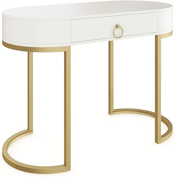 Nathan James Leighton Small Oval Glam Brass Accents, Vanity or Writing Desk for Home or Office, W... | Amazon (US)