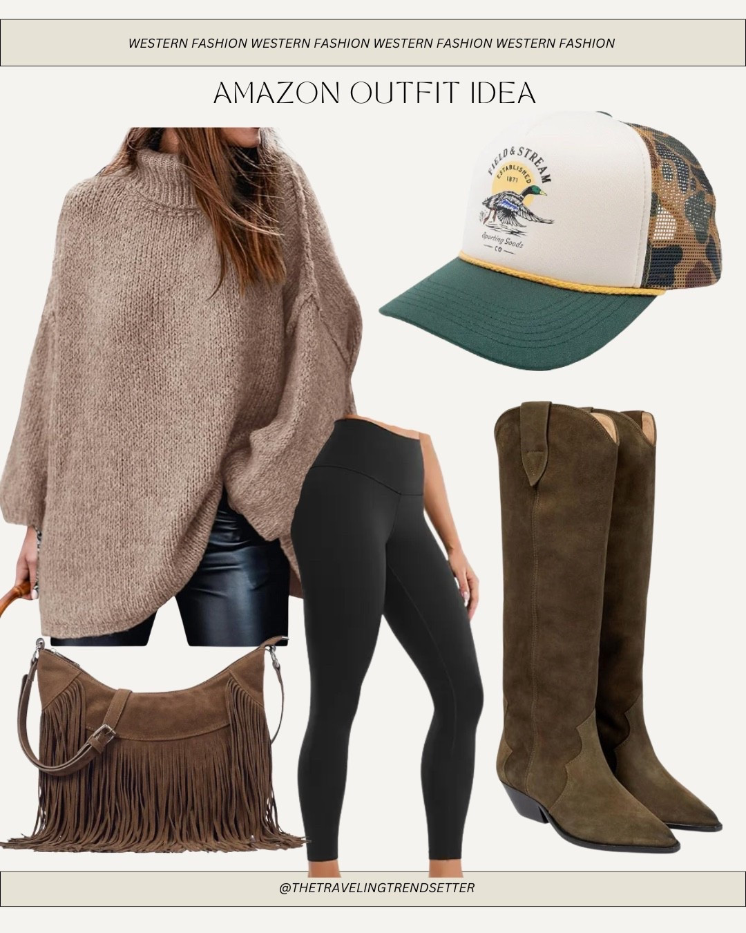 Amazon fall, Western outfit ideas, suede, tall, cowgirl, boots, fringe bag, leggings, oversize sweater, trucker hat


#LTKFindsUnder50 #LTKStyleTip #LTKFindsUnder100