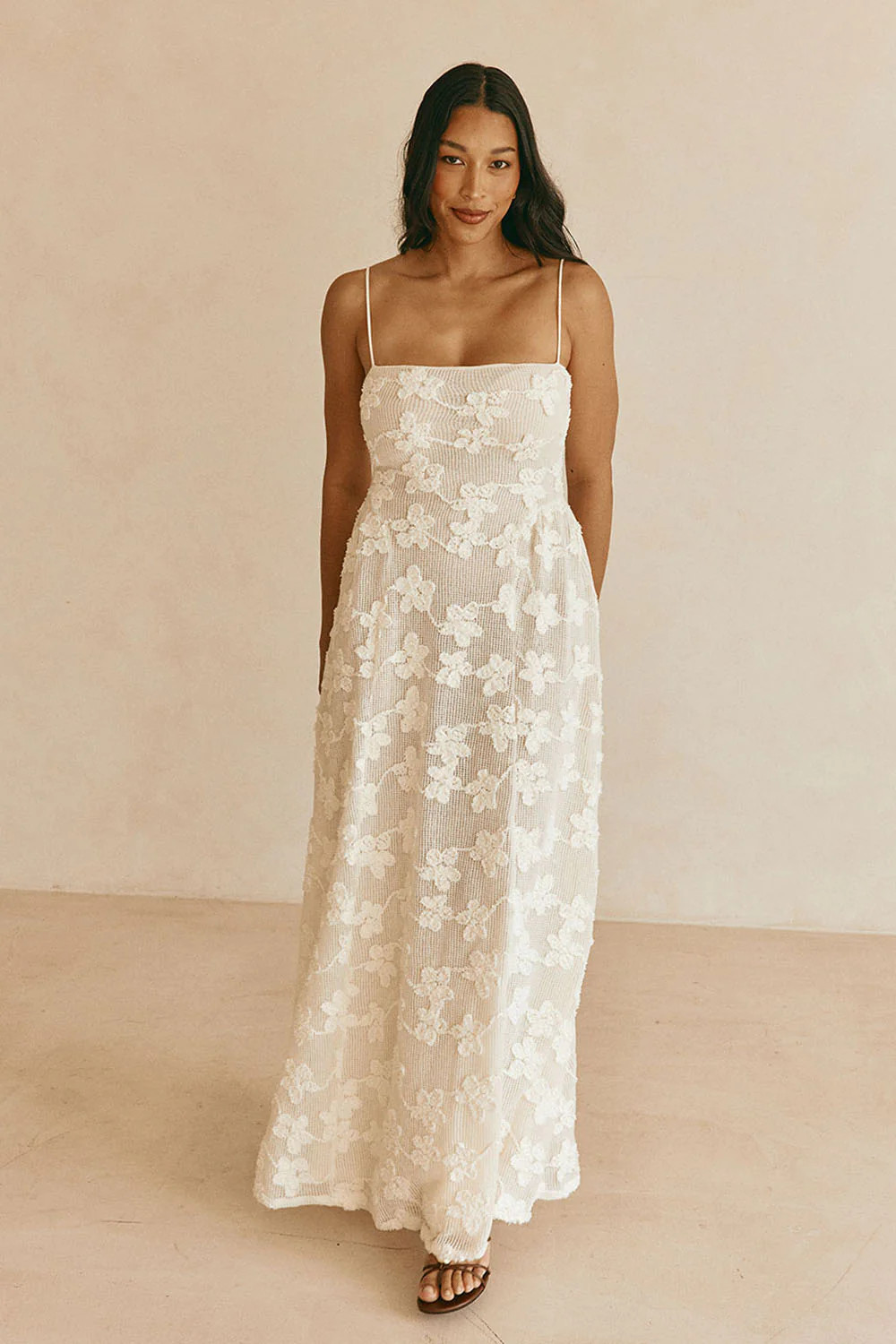 Cream Floral Mesh Applique Maxi Bianka Dress | Sabo Skirt AU