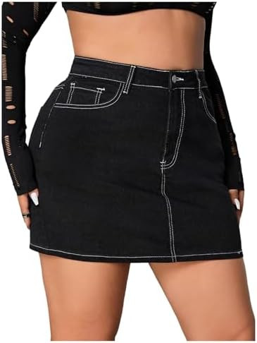WDIRARA Women's Plus Size High Waist Cargo Denim Skirt Flap Pockets Zipper Fly Bodycon Mini Jean ... | Amazon (US)