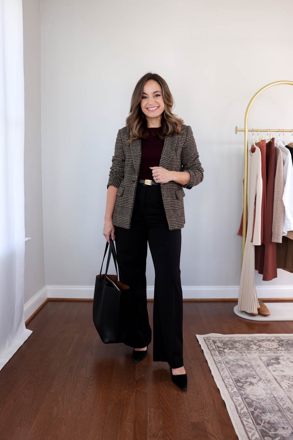 The 2025 fall workwear capsule series: black wide leg pants eight ways! 

There are 21 items in this capsule and over 30+ outfit ideas.

Short sleeve sweater (Quince): xs in rich burgundy 
Plaid blazer (BR Factory): petite 00 
Black wide leg pants (Ann Taylor): petite 00 / 10” rise / 28.5” inseam (I’m wearing curvy, I can only wear with heels) 

My measurements for reference: I’m 4’10” and 105lbs. My bust, waist, and hip measurement is 32”, 24”, and 36”.

#LTKWorkwear #LTKPetite