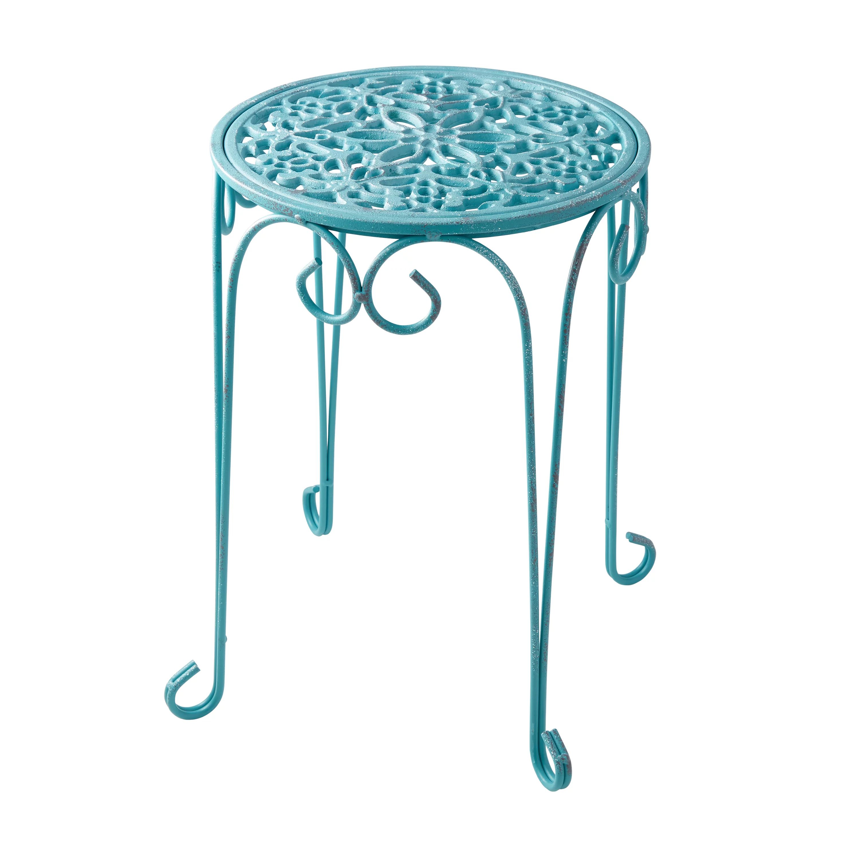 The Pioneer Woman 16" Cast Iron Plant Stand Teal Color with Distressed Finish - Walmart.com | Walmart (US)