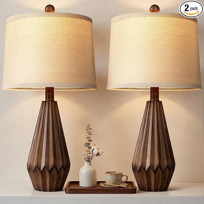 Hamucd 22” Set of 2 Modern Farmhouse Lamp for Living Room, Rustic Resin Beside Table Lamps with... | Amazon (US)