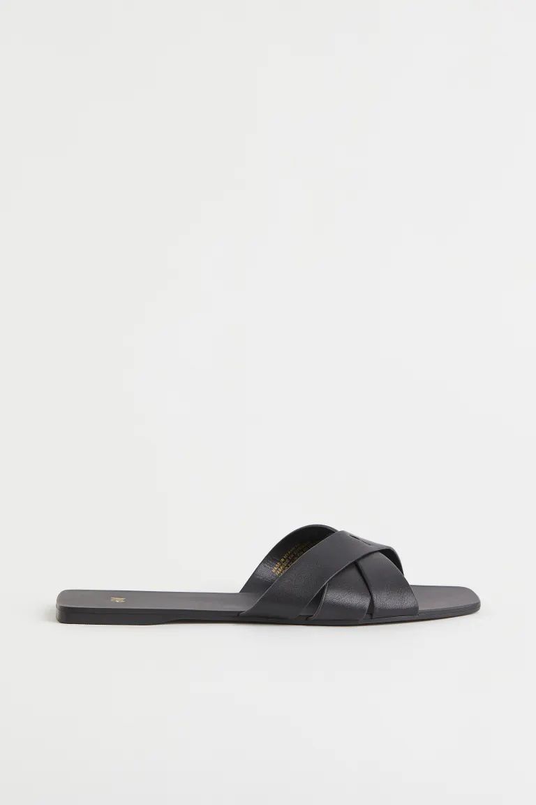 Imitation leather slides. Wide crossover foot straps, square toes and imitation leather linings a... | H&M (UK, MY, IN, SG, PH, TW, HK)