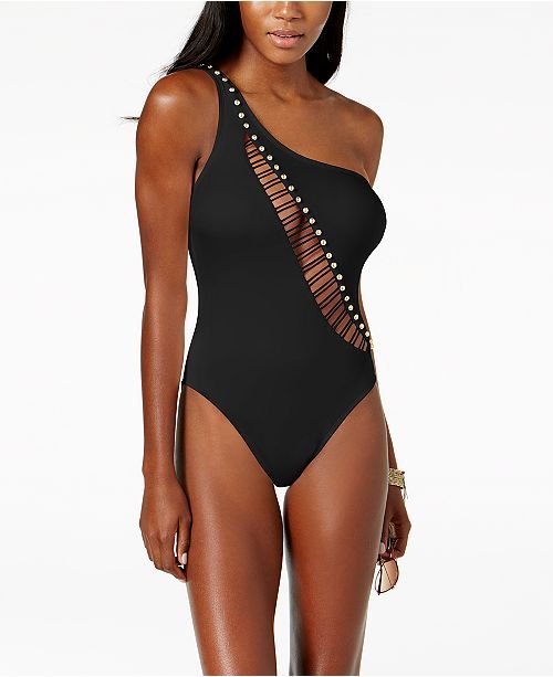 One-Shoulder Cutout Tummy-Control One-Piece Swimsuit | Macys (US)
