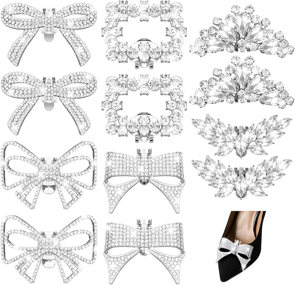 XunYee 12 Pcs Rhinestone Bow Shoe Clips Bow Shoe Buckle Decorative Bow Clips for Shoes Elegant Re... | Amazon (US)