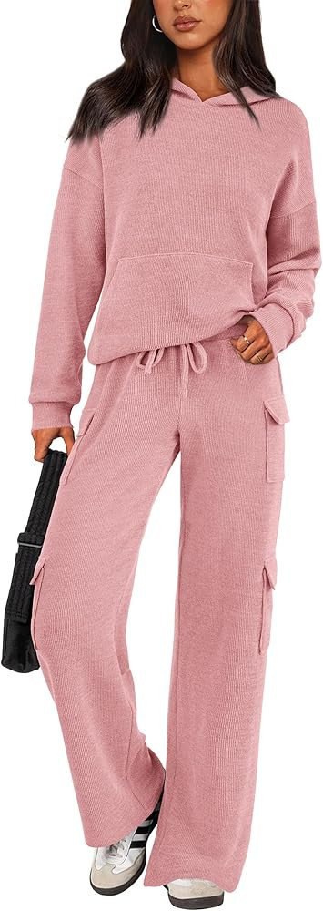 PRETTYGARDEN Womens 2 Piece Lounge Sets Fall Knit Pullover Hoodie Tops Cargo Pants Matching Track... | Amazon (US)