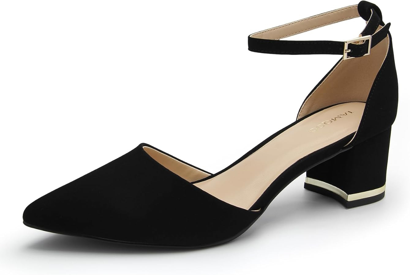 Pointed Toe Low Chunky Heels Pump Shoes Closed Toe Heels for Women Low Block Chunky Women Pumps w... | Amazon (US)