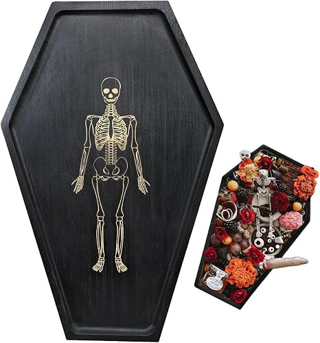 15.7" Solid Wood Coffin Charcuterie Boards with Skeleton Engraving, Halloween Serving Dish Tray, ... | Amazon (US)