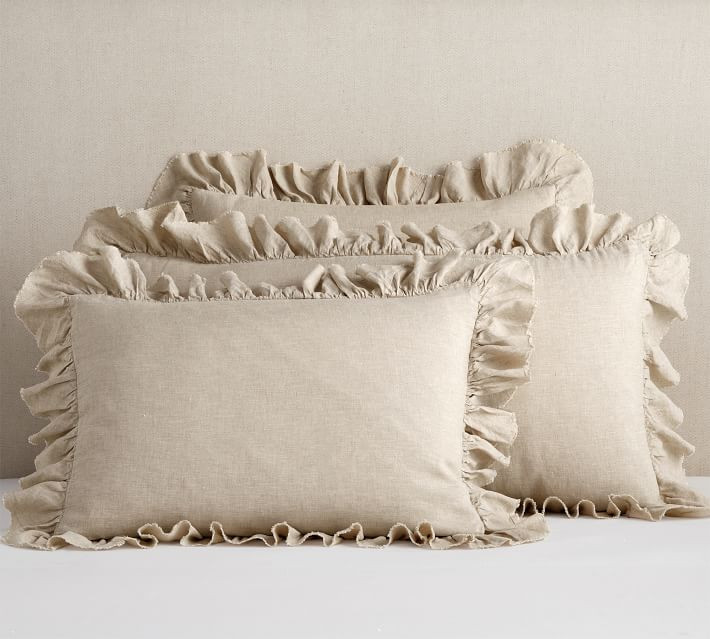Belgian Flax Linen Fringe Ruffle Sham, Aloe, Standard, Set of 3 | Pottery Barn (US)