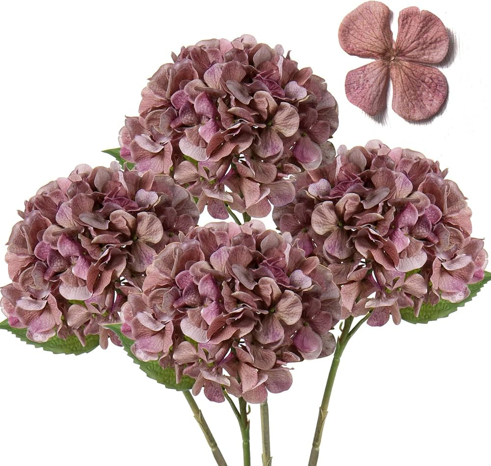 DILATATA 4 Pcs Dried Touch Hydrangeas Artificial Flowers 17" Tall Large Silk Hydrangea Stems Fake... | Amazon (US)