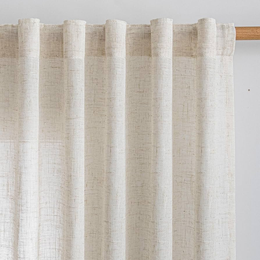 MYSKY HOME 90 Inches Long Linen Curtains for Living Room, Semi Sheer Bedroom Curtains Farmhouse B... | Amazon (US)