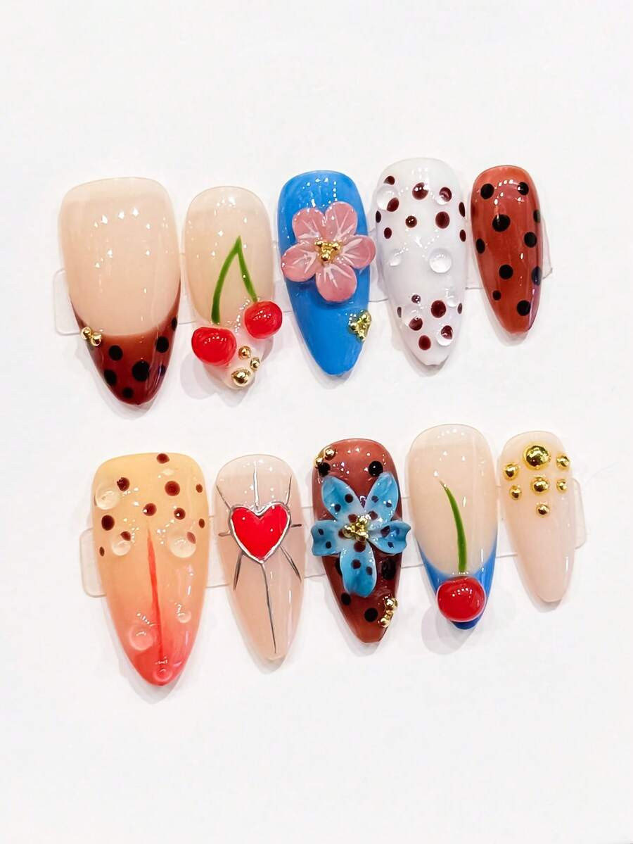 ROMWE Anime 10pcs Y2K Cute Heart, Star, Bow, Wing Nail Art Stickers With Tape | SHEIN