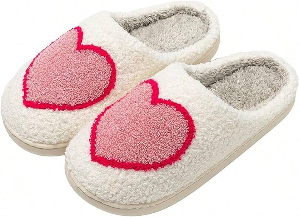 Women's Men's Cute Fuzzy Heart Slippers Memory Foam Fluffy Couple Slippers Cozy House Slippers In... | Amazon (US)
