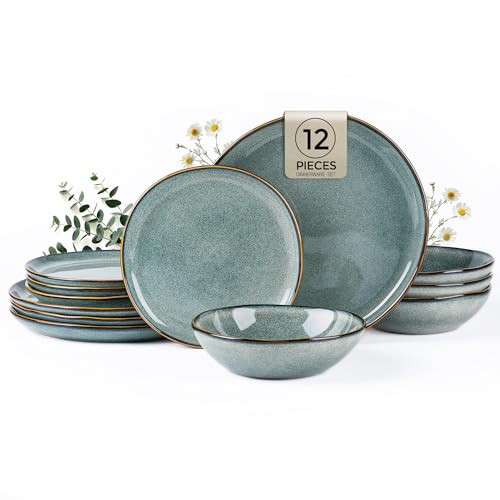 AmorArc Ceramic Dinnerware Sets,Handmade Reactive Glaze Stonewre Plates and Bowls Sets,Highly Chip and Crack Resistant | Dishwasher & Microwave Safe Dishes Set,Service for 4 (12pc) | Amazon (US)