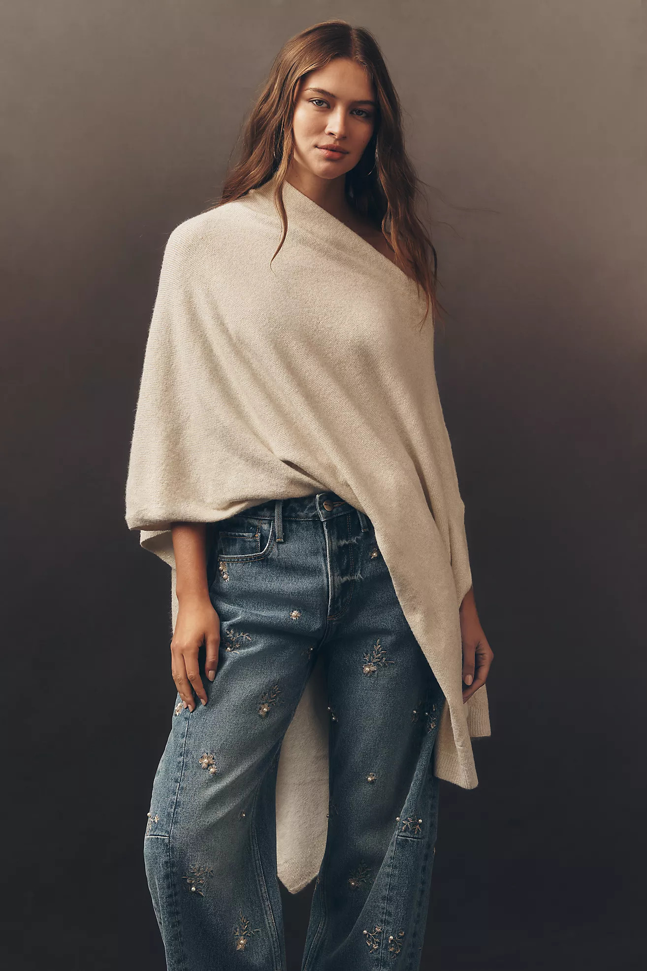 By Anthropologie Lightweight Shimmer Knit Poncho | Anthropologie (US)