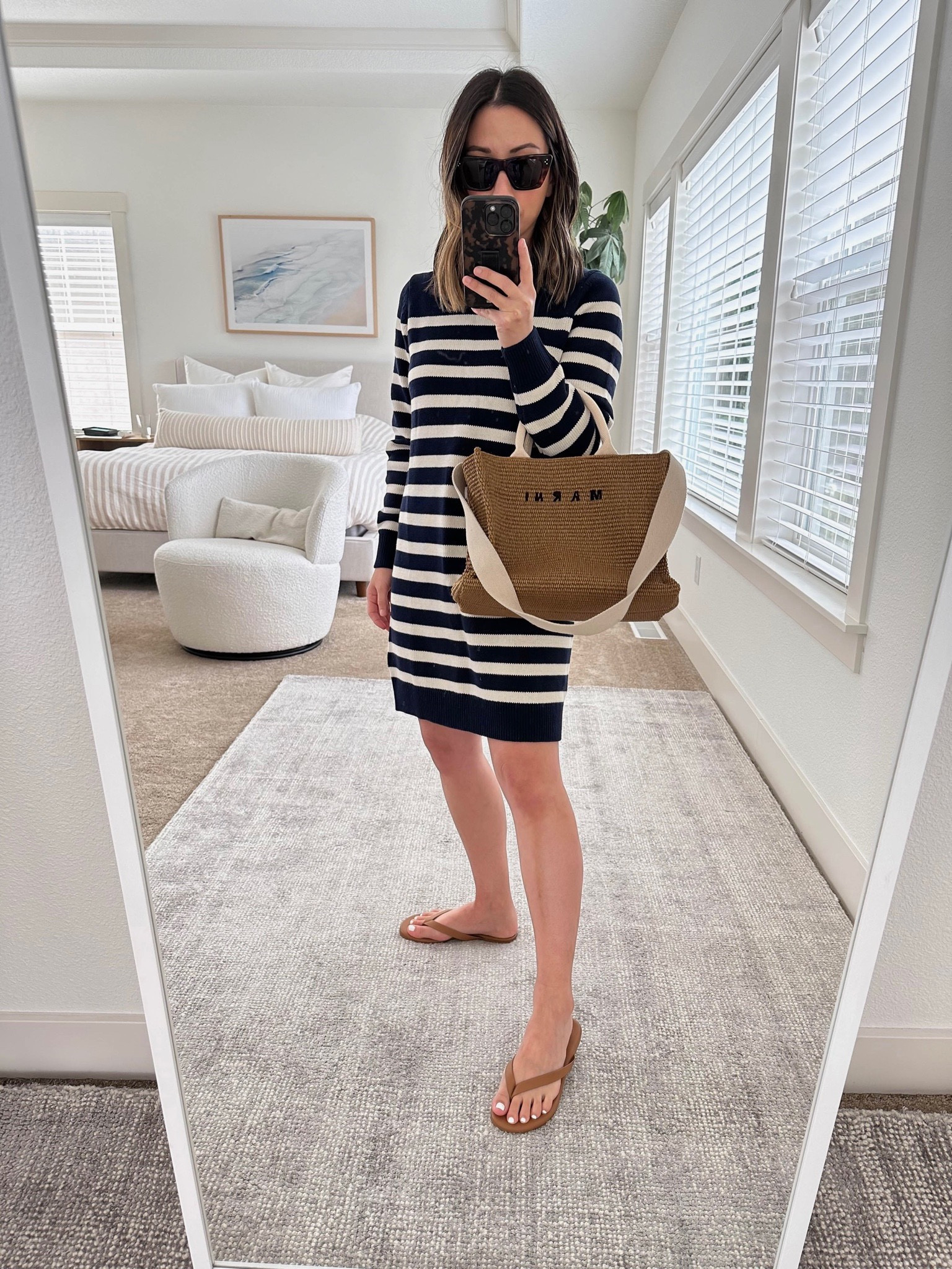 Gap striped sweater dress. On sale! Thicker and a little long on my frame but love the quality and print. 

Gap sweater dress petite xs
Tkees sandals 5
Marni tote small 

Sandals, summer dress, dresses, vacation dress, sweater dress


#LTKsalealert #LTKitbag #LTKshoecrush