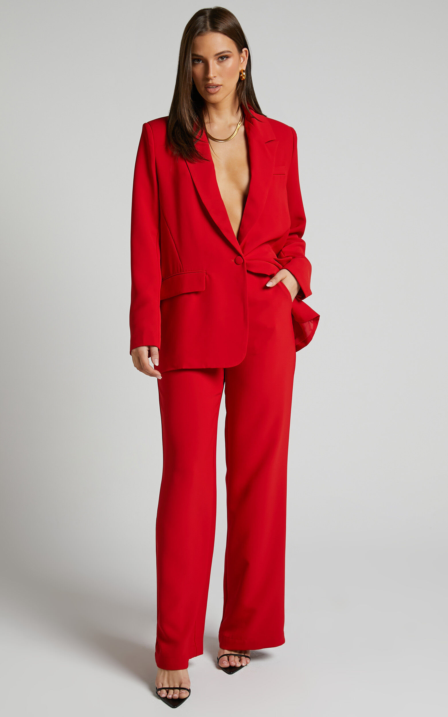 BONNIE PANTS - HIGH WAISTED TAILORED WIDE LEG PANTS IN RED | Showpo (ANZ)
