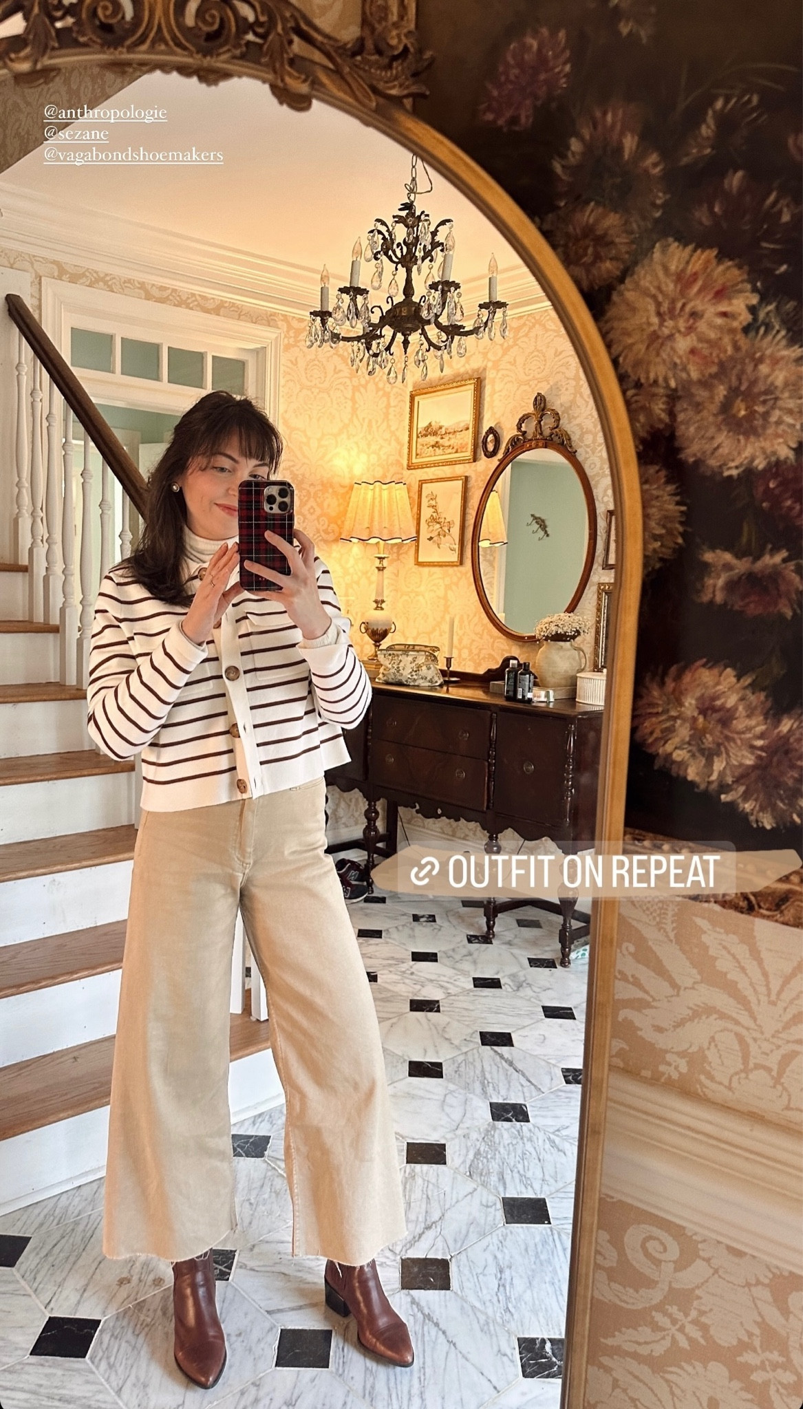 Outfit on repeat - striped cardigan, rib turtleneck, boots and wide leg beige pants

#LTKstyletip #LTKshoecrush