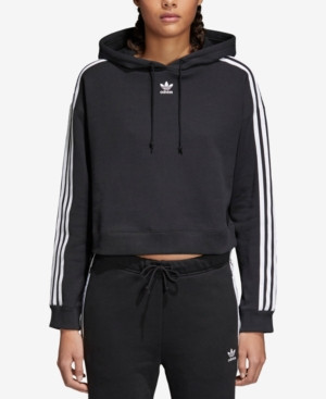 adidas Originals adicolor Cropped Cotton Three-Stripe Hoodie | Macys (US)