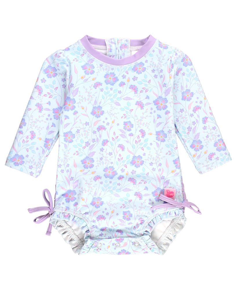 RuffleButts Baby Girls UPF 50+ Sun Protection Floral Printed Long Sleeve One Piece Rash Guard Swi... | Amazon (US)