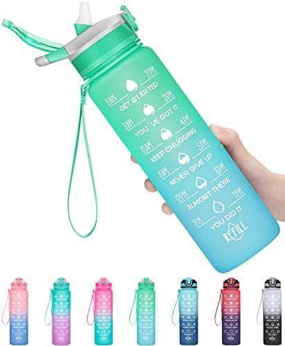 Amazon.com : MEITAGIE 32oz Leakproof Motivational Sports Water Bottle with Straw & Time Marker, F... | Amazon (US)