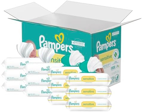 Pampers Sensitive Baby Wipes, Water Based, Hypoallergenic and Unscented, 8 Flip-Top Packs, 4 Refi... | Amazon (US)