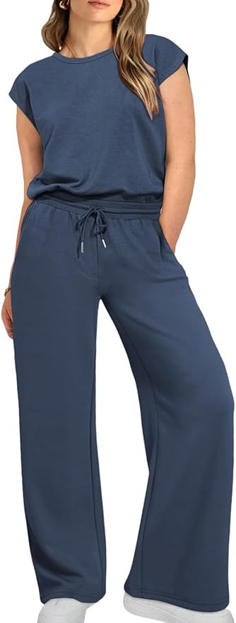 Eytino Womens Plus Size 2 Piece Tracksuit Outfit Casual Cap Sleeve Tops High Waist Pants Lounge S... | Amazon (US)