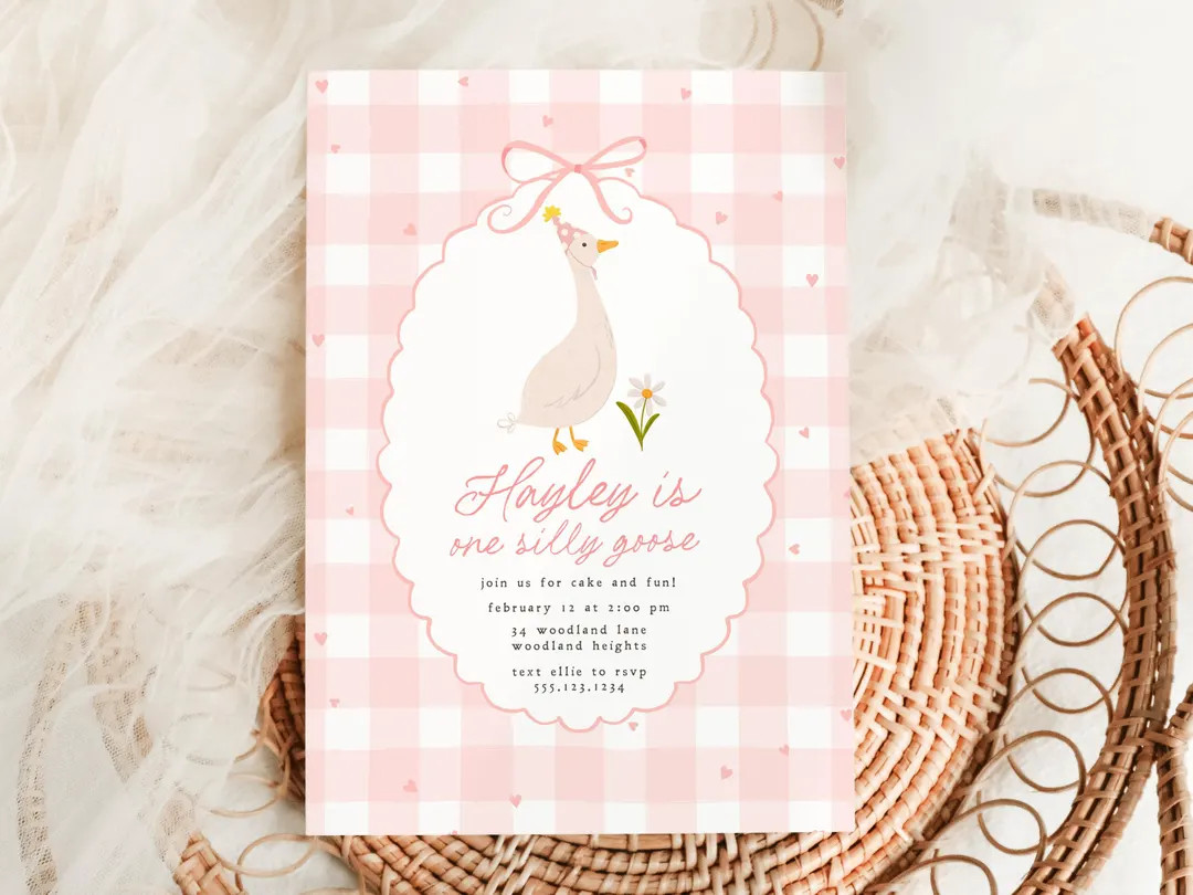 Silly Goose 1st Birthday Invitation, Goose in a Hat Birthday Invitation, Whimsical Goose Birthday... | Etsy (US)