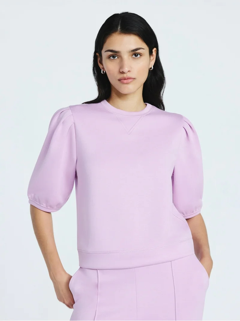 Scoop Women's and Women's Plus New Scubaknit Pleated Sleeve Top, Sizes XS-4X | Walmart (US)