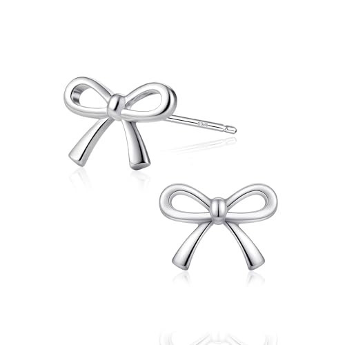 Sereney Silver Bow Earrings for Women, Sterling Silver Earrings for Women | Amazon (US)