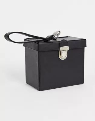 ASOS DESIGN structured box bag in black faux leather with grab handle | ASOS (Global)