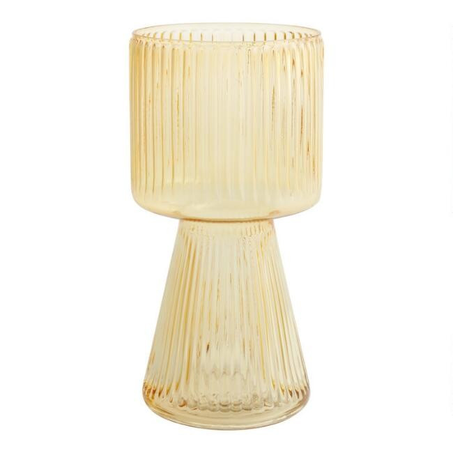 Yellow Glass Ribbed Pedestal Vase | World Market