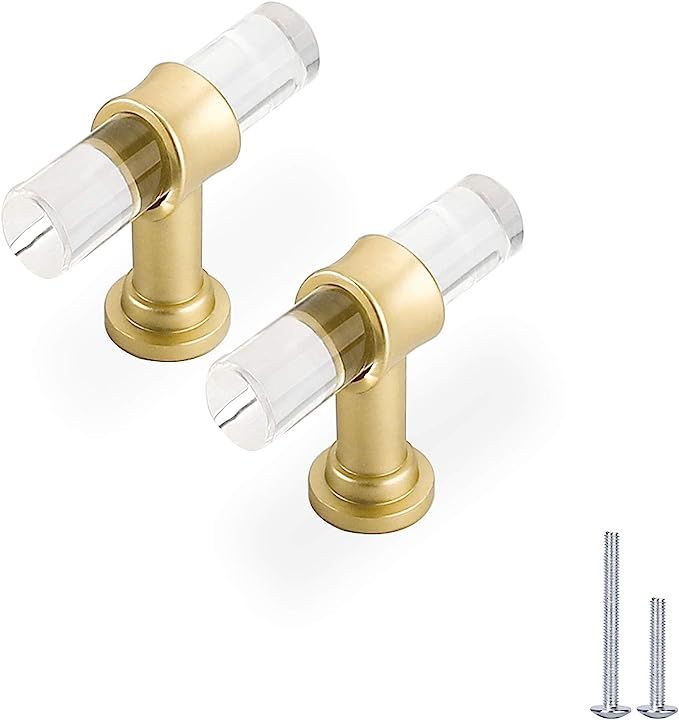 Haliwu/ Acrylic Knob, Acrylic Drawer Knobs Gold Knobs for Dresser T Bar Cabinet Knobs Kitchen Har... | Amazon (US)