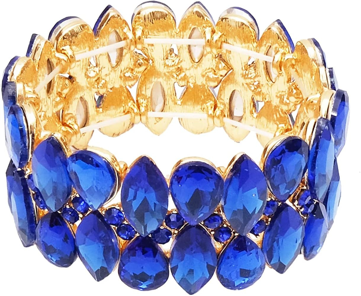 Women's Statement Stretch Bangle Wide Teardrop Marquise-Shape Crystal Elastic Bracelet Art Deco B... | Amazon (US)
