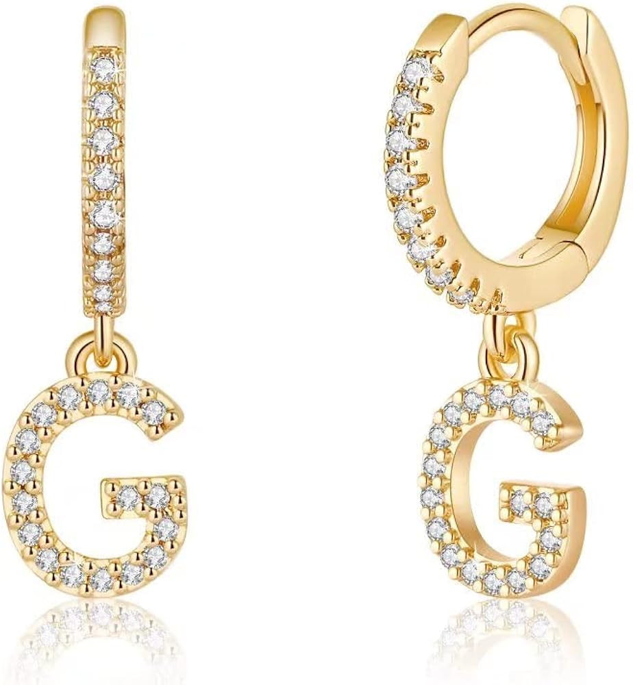 Initial Huggie Hoop Earrings for Women Girls, 925 Sterling Silver Post 14K Gold Plated Dainty Cute H | Amazon (US)